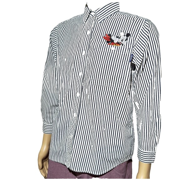 Vtg Mickey Unlimited Disney Stripe Denim Shirt Women’s Medium Button Up EUC - Picture 6 of 11